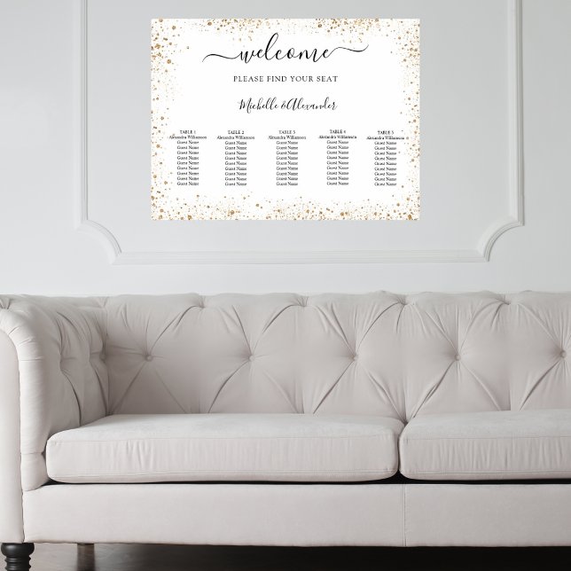 Affiche Plan de table de mariage blanc paillettes d'or (Créateur téléchargé)