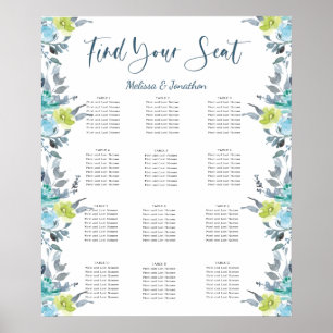 Affiche Plan de table de mariage bleu clair jaune vert
