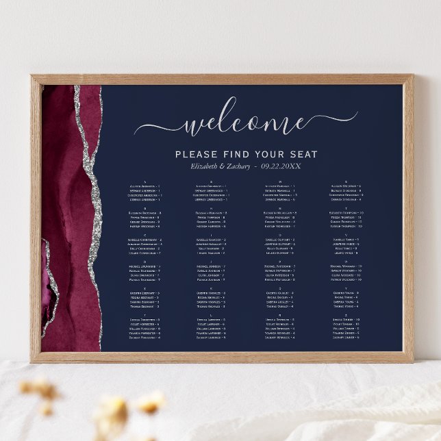 Affiche Plan de table de mariage bleu marine argenté bourg (Créateur téléchargé)