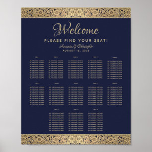 Affiche Plan de table de mariage bleu marine or rose 13 ta