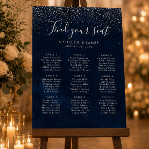 Affiche Plan de table de mariage bleu marine paillettes ar