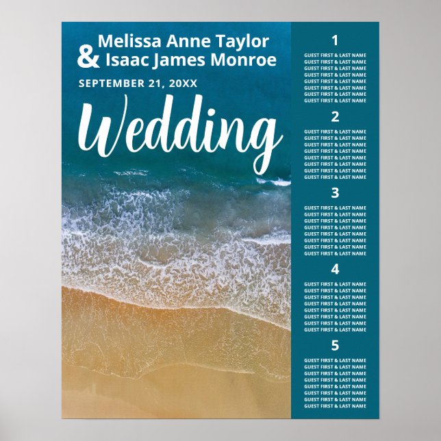 Affiche Plan de table de mariage Blue Sea Beach (Devant)