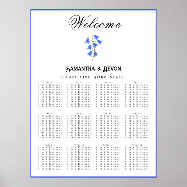 Affiche Plan de table de mariage Bluebells (Devant)