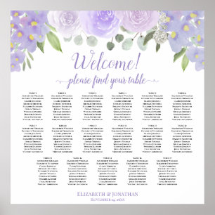 Affiche Plan de table de mariage bohème aux roses lavande