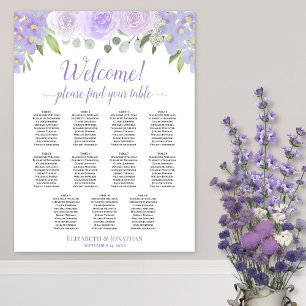 Affiche Plan de table de mariage bohème aux roses lavande