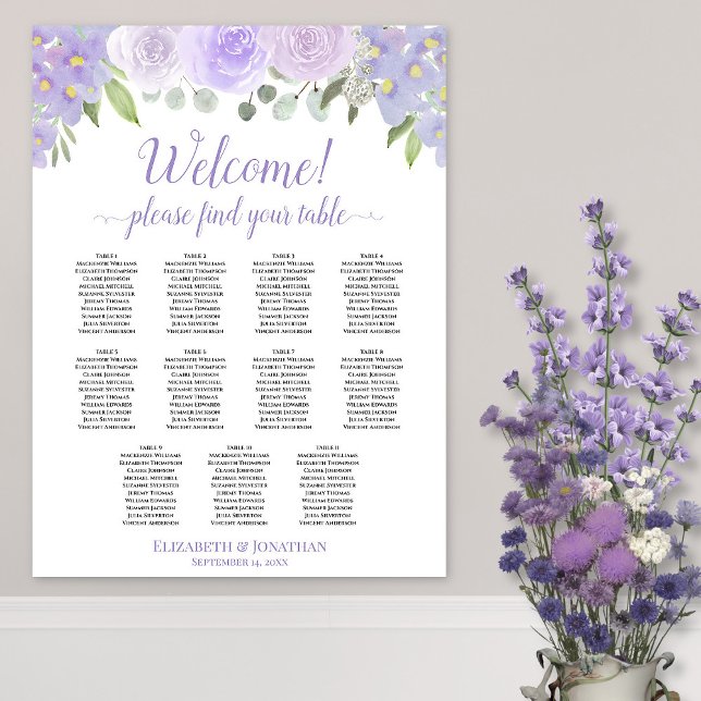 Affiche Plan de table de mariage bohème aux roses lavande  (In Situ on Wall with Flowers)