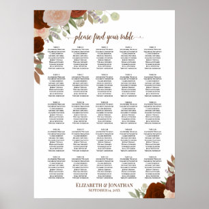 Affiche Plan de table de mariage Bohème avec 25 tables et