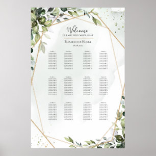Affiche Plan de table de mariage bohème eucalyptus or sage