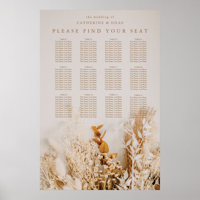 Affiche Plan de table de mariage Bohème Fleurs d'automne (Devant)