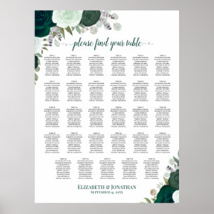 Affiche Plan de table de mariage bohème floral émeraude po