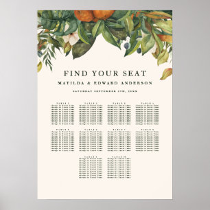 Affiche Plan de table de mariage botanique floral de citru
