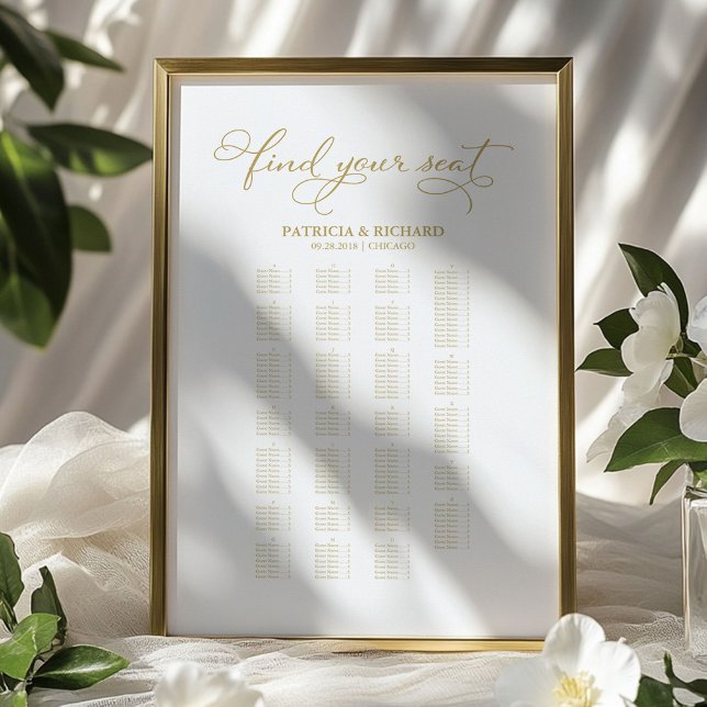 Affiche Plan de table de mariage calligraphié en or (Créateur téléchargé)