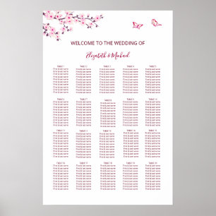 Affiche Plan de table de mariage Cerisier en fleurs