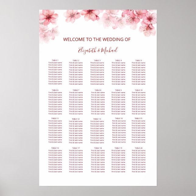 Affiche Plan de table de mariage Cerisier en fleurs (Devant)