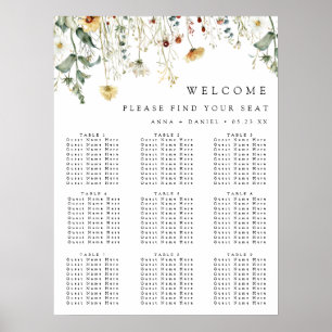 Affiche Plan de table de mariage champêtre d'été avec fleu