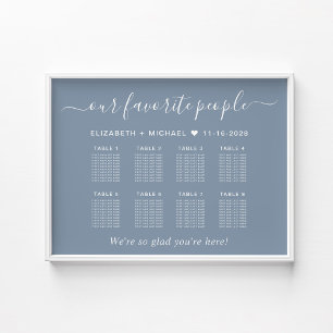 Affiche Plan de table de mariage Chic 8 Table Bleu Poussié