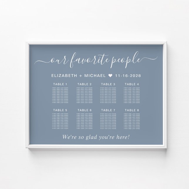 Affiche Plan de table de mariage Chic 8 Table Bleu Poussié (Créateur téléchargé)