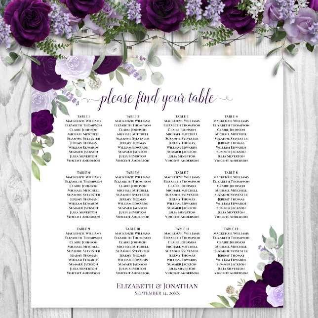 Affiche Plan de table de mariage chic avec roses violettes (In Situ on Wall with Flowers)