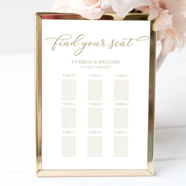 Affiche Plan de table de mariage chic écriture or (Créateur téléchargé)