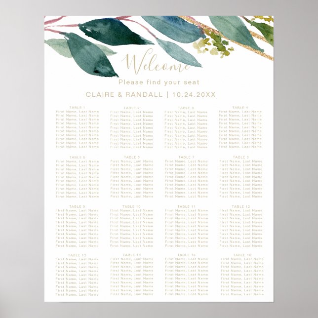 Affiche Plan de table de mariage chic géométrique doré ave (Devant)