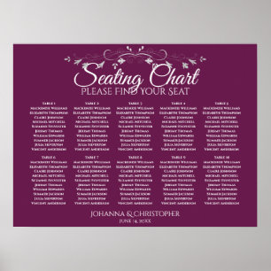 Affiche Plan de table de mariage chic magenta prune 10