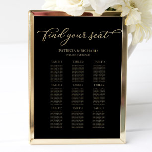 Affiche Plan de table de mariage chic or noir 9 tables