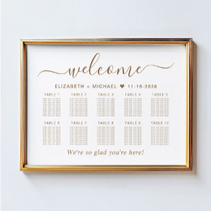 Affiche Plan de table de mariage chic or script 10 tables