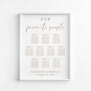 Affiche Plan de table de mariage chic or script 10 tables