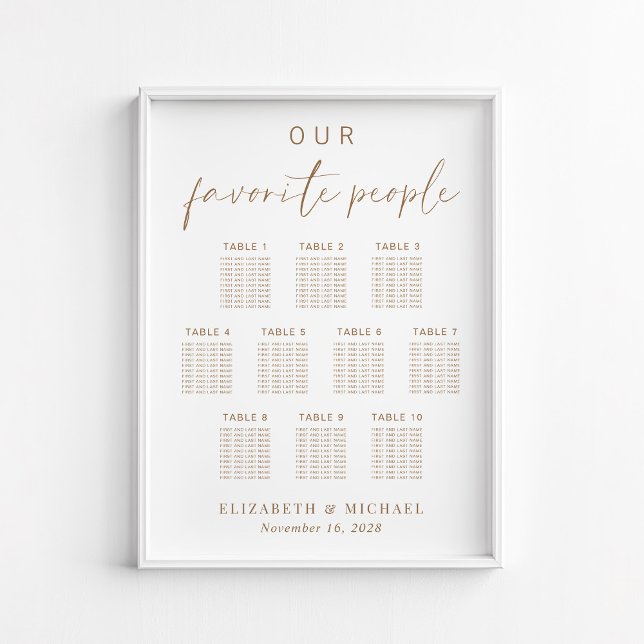 Affiche Plan de table de mariage chic or script 10 tables (Créateur téléchargé)