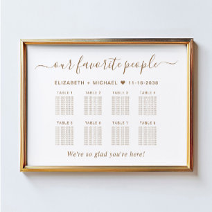 Affiche Plan de table de mariage chic or script 8 tables