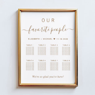Affiche Plan de table de mariage chic or script 8 tables