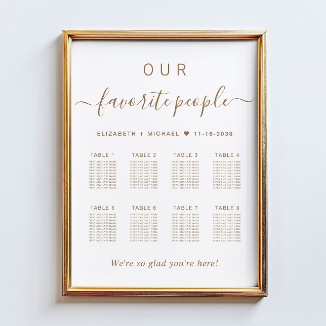 Affiche Plan de table de mariage chic or script 8 tables (Créateur téléchargé)