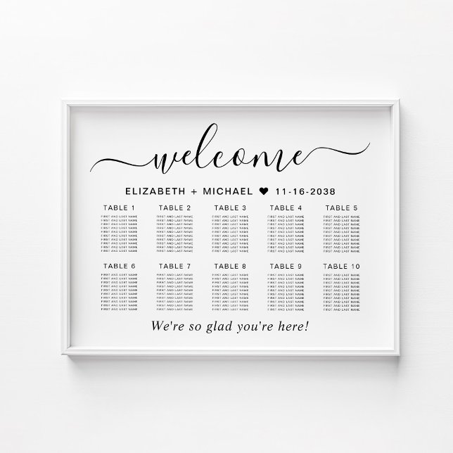 Affiche Plan de table de mariage chic pour 10 tables (Créateur téléchargé)