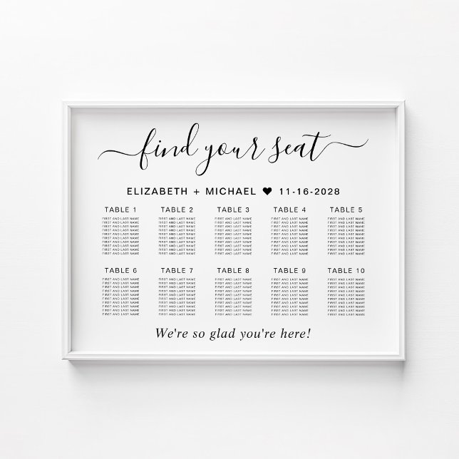 Affiche Plan de table de mariage chic pour 10 tables (Créateur téléchargé)