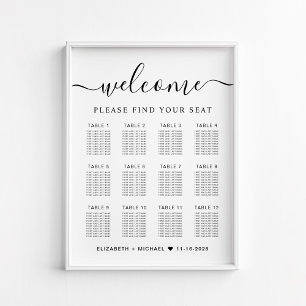 Affiche Plan de table de mariage chic pour 12 tables