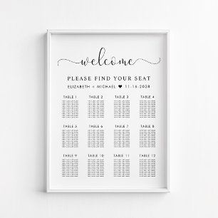 Affiche Plan de table de mariage chic pour 12 tables