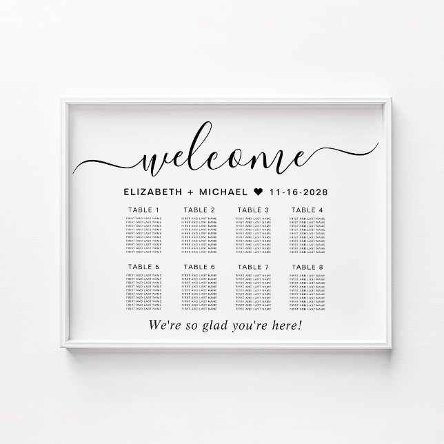 Affiche Plan de table de mariage chic pour 8 tables (Créateur téléchargé)