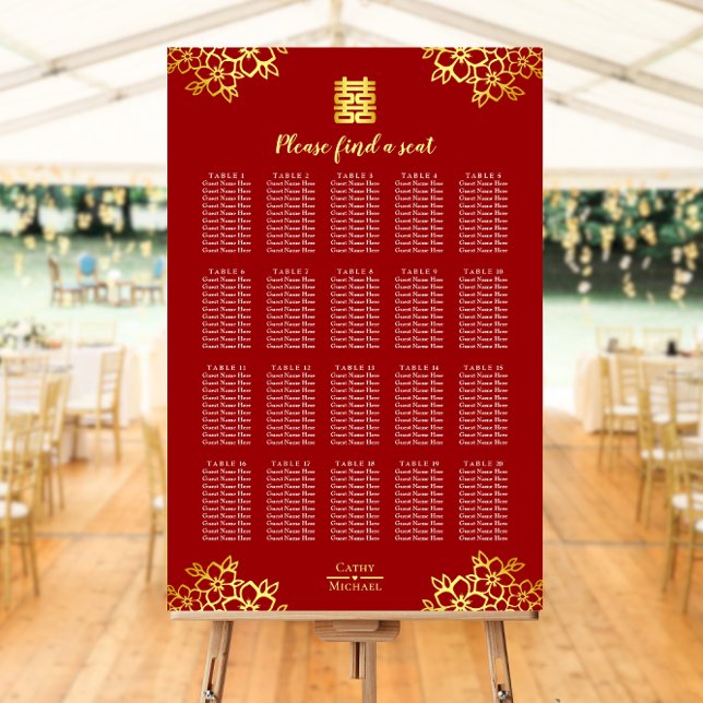 Affiche Plan de table de mariage chinois moderne floral ro (Créateur téléchargé)