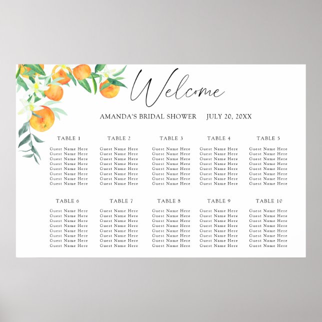 Affiche Plan de table de mariage CITRON aquarelle (Devant)