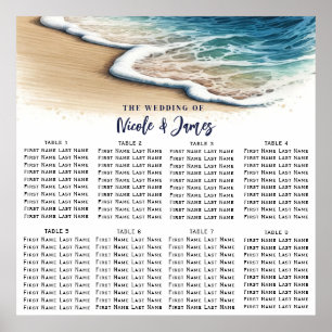 Affiche Plan de table de mariage côtier avec vagues océani