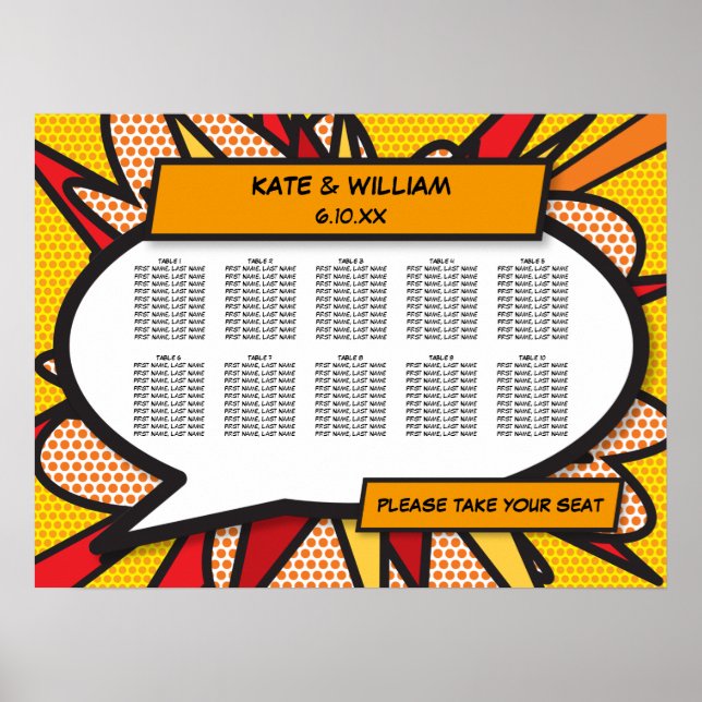 Affiche Plan de table de mariage de bande dessinée de fun  (Devant)