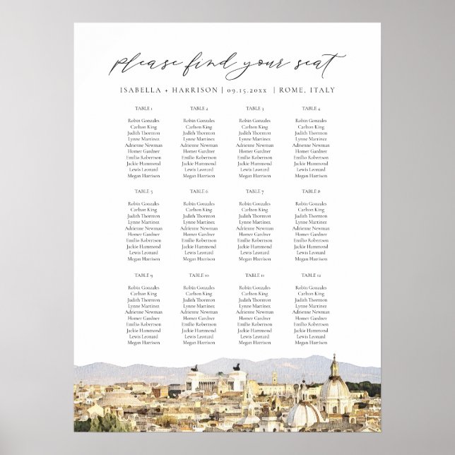 Affiche Plan de table de mariage de destination à Rome Ita (Devant)