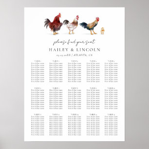 Affiche Plan de table de mariage de poulets de basse-cour