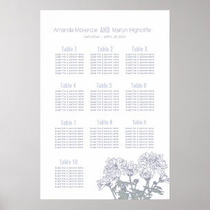 Affiche Plan de table de mariage dessiné avec des chrysant