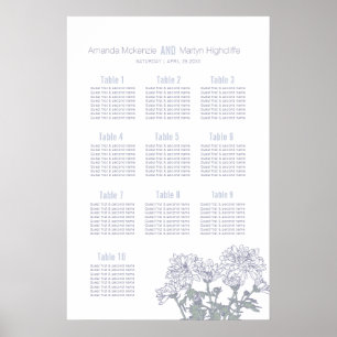 Affiche Plan de table de mariage dessiné avec des chrysant