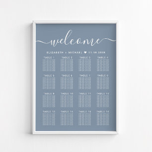 Affiche Plan de table de mariage Dusty Blue 16 tables Bien