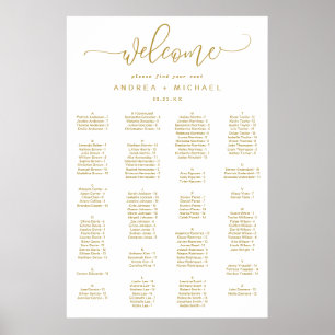 Affiche Plan de table de mariage écriture dorée sautillant