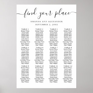 Affiche Plan de table de mariage écriture noir et blanc