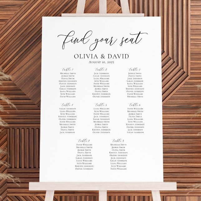 Affiche Plan de table de mariage élégant 8 tables (Créateur téléchargé)