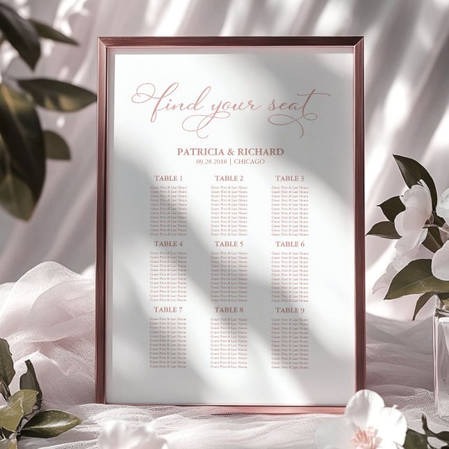 Affiche Plan de table de mariage élégant 9 tables (Créateur téléchargé)